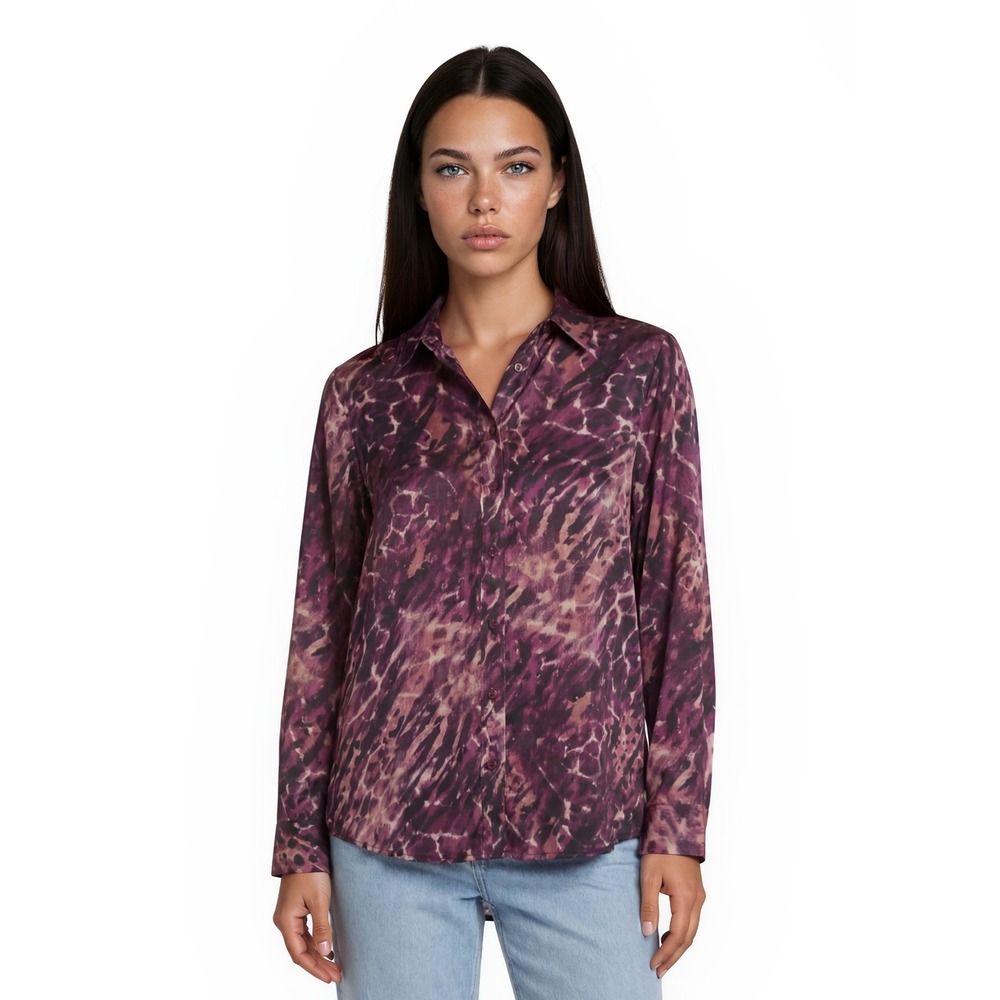 Soft Surroundings 100% Silk Blouse Women's Size Small Purple Animal Print Top